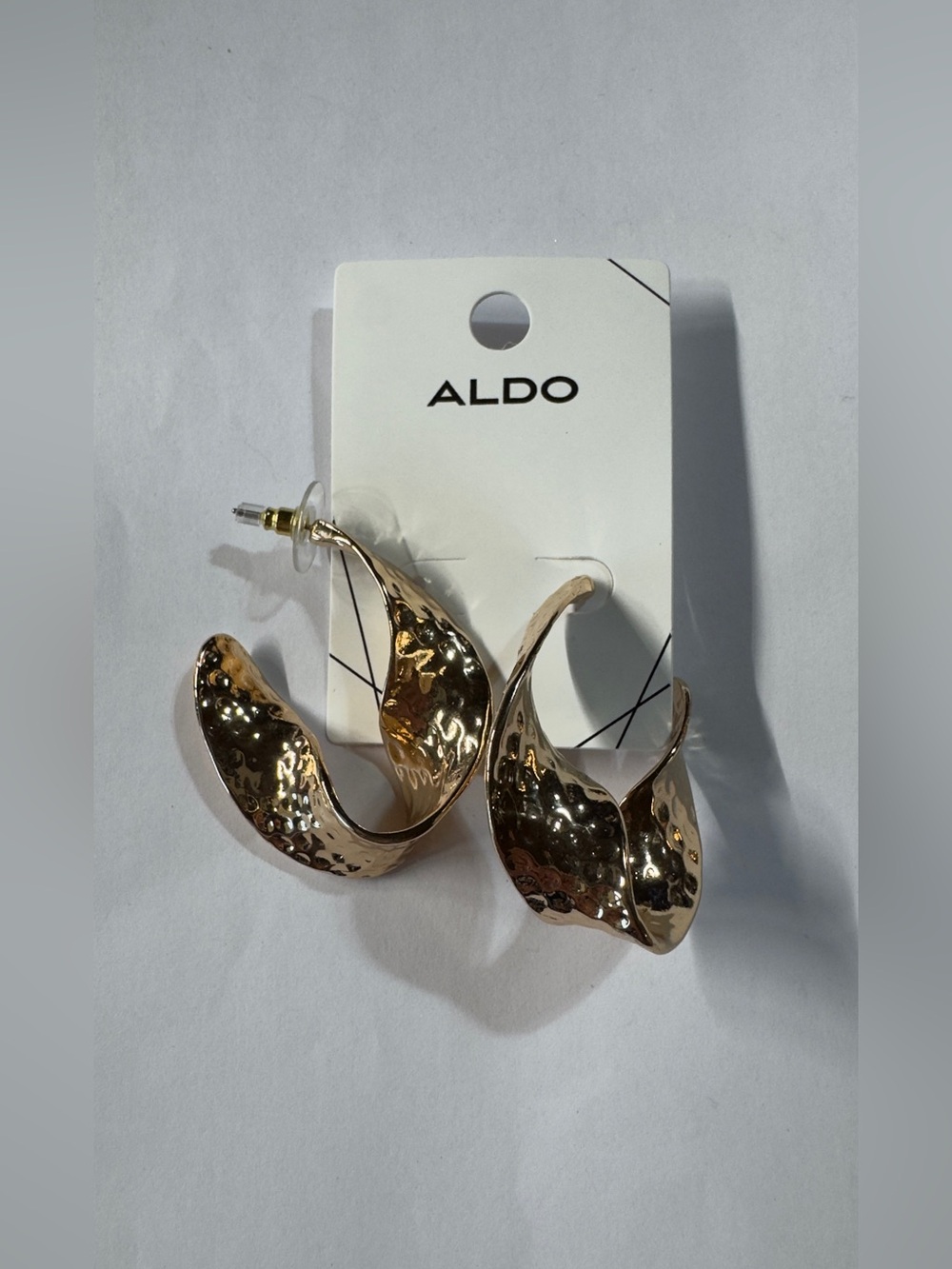 ALDO Polished Gold Tone Sculpted Hammered Hoop Earrings